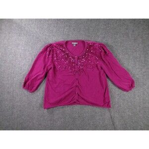 Apt9 Cardigan Womens L Sequined Embellished Button Front Crew Neck Magenta